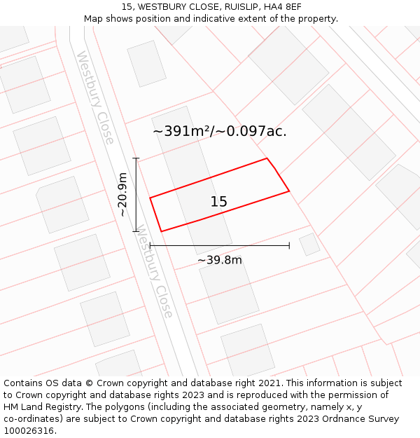 15, WESTBURY CLOSE, RUISLIP, HA4 8EF: Plot and title map