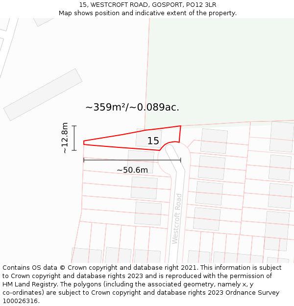 15, WESTCROFT ROAD, GOSPORT, PO12 3LR: Plot and title map