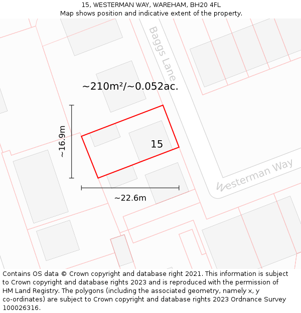 15, WESTERMAN WAY, WAREHAM, BH20 4FL: Plot and title map