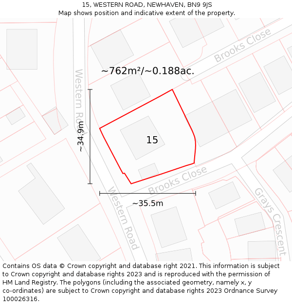 15, WESTERN ROAD, NEWHAVEN, BN9 9JS: Plot and title map