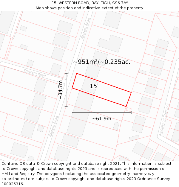 15, WESTERN ROAD, RAYLEIGH, SS6 7AY: Plot and title map