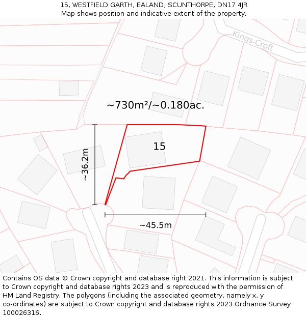 15, WESTFIELD GARTH, EALAND, SCUNTHORPE, DN17 4JR: Plot and title map