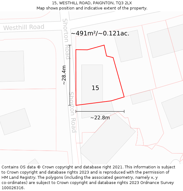 15, WESTHILL ROAD, PAIGNTON, TQ3 2LX: Plot and title map