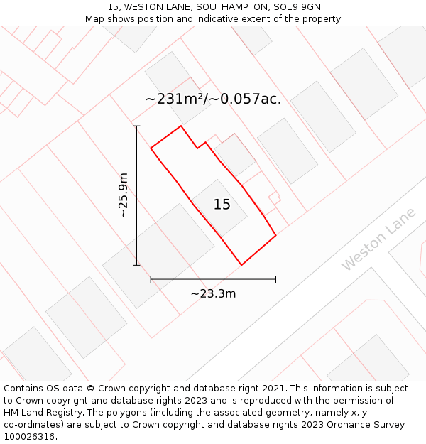 15, WESTON LANE, SOUTHAMPTON, SO19 9GN: Plot and title map