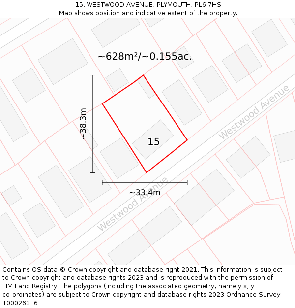 15, WESTWOOD AVENUE, PLYMOUTH, PL6 7HS: Plot and title map