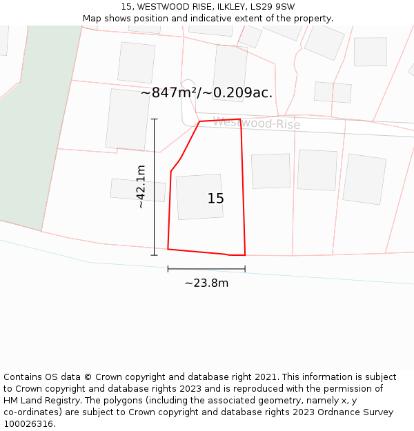 15, WESTWOOD RISE, ILKLEY, LS29 9SW: Plot and title map