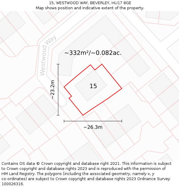 15, WESTWOOD WAY, BEVERLEY, HU17 8GE: Plot and title map