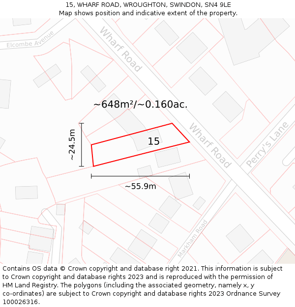 15, WHARF ROAD, WROUGHTON, SWINDON, SN4 9LE: Plot and title map