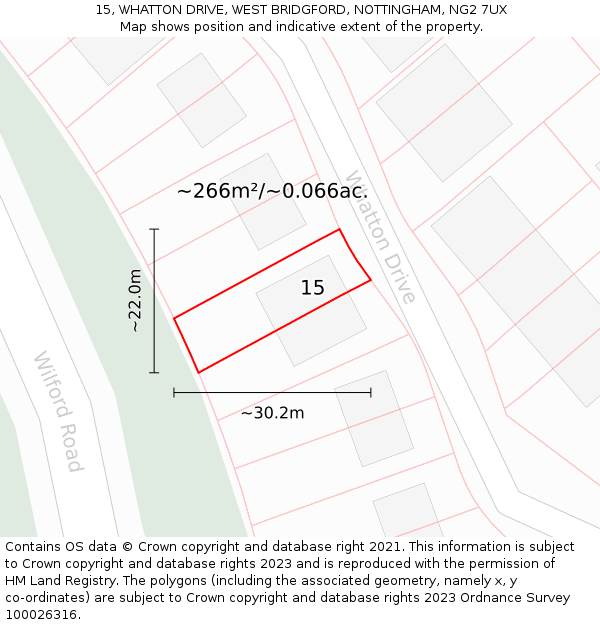 15, WHATTON DRIVE, WEST BRIDGFORD, NOTTINGHAM, NG2 7UX: Plot and title map