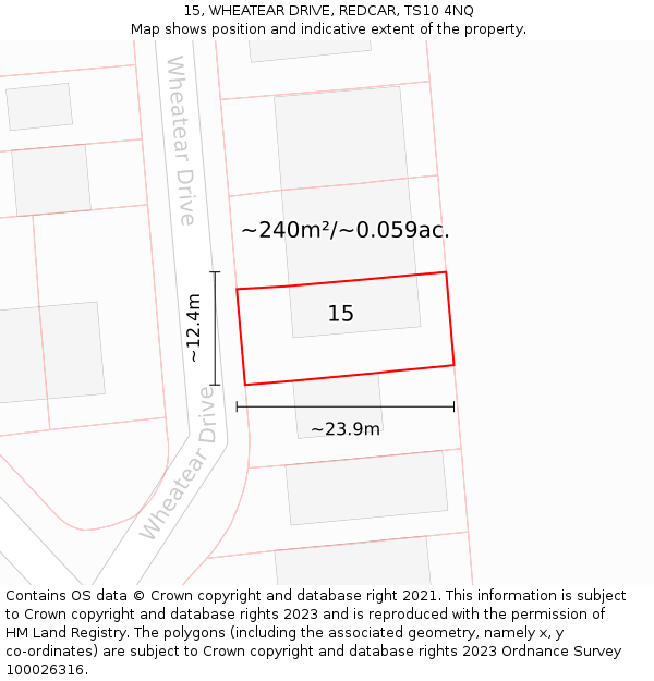 15, WHEATEAR DRIVE, REDCAR, TS10 4NQ: Plot and title map