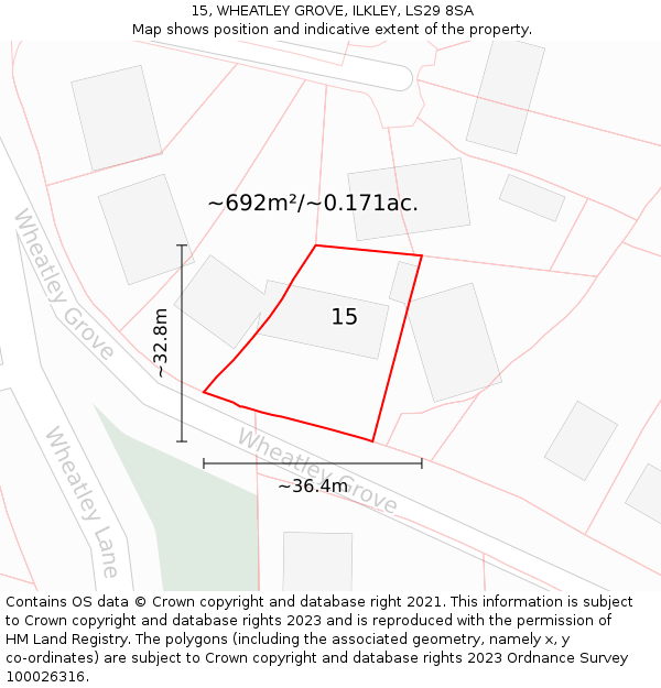 15, WHEATLEY GROVE, ILKLEY, LS29 8SA: Plot and title map