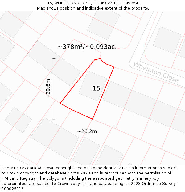 15, WHELPTON CLOSE, HORNCASTLE, LN9 6SF: Plot and title map