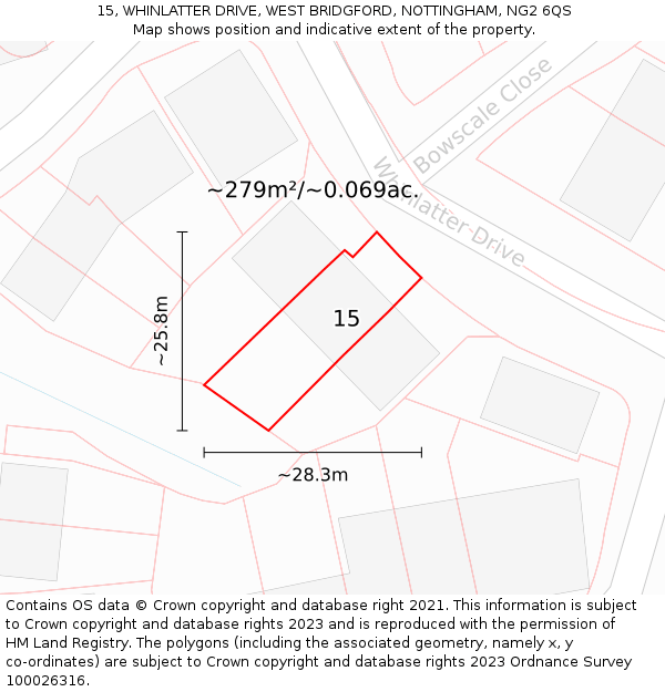 15, WHINLATTER DRIVE, WEST BRIDGFORD, NOTTINGHAM, NG2 6QS: Plot and title map