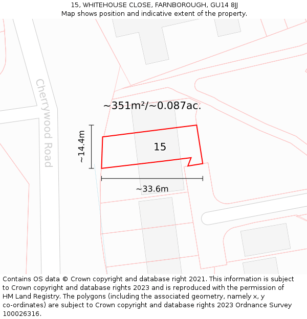 15, WHITEHOUSE CLOSE, FARNBOROUGH, GU14 8JJ: Plot and title map