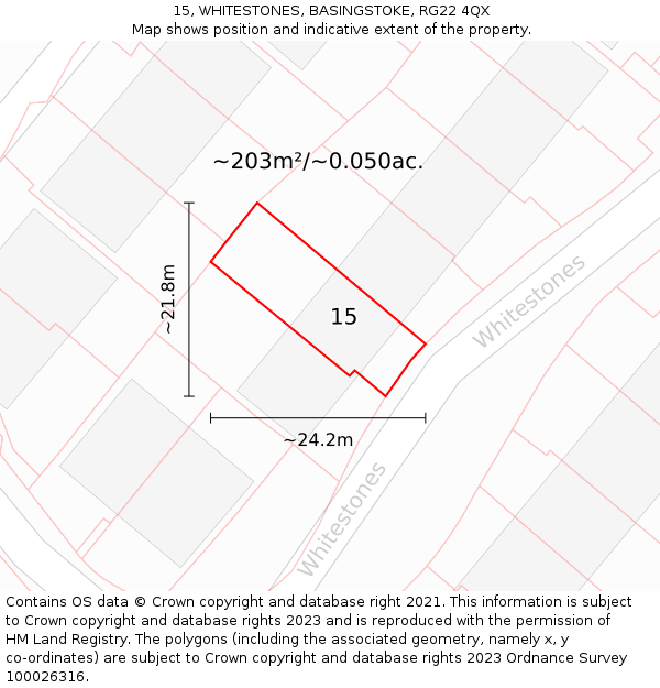 15, WHITESTONES, BASINGSTOKE, RG22 4QX: Plot and title map