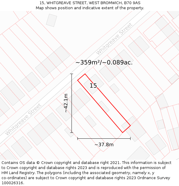 15, WHITGREAVE STREET, WEST BROMWICH, B70 9AS: Plot and title map