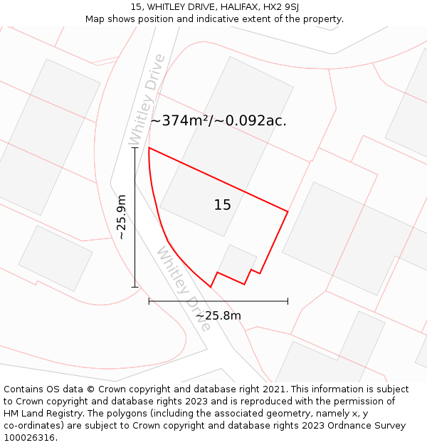 15, WHITLEY DRIVE, HALIFAX, HX2 9SJ: Plot and title map