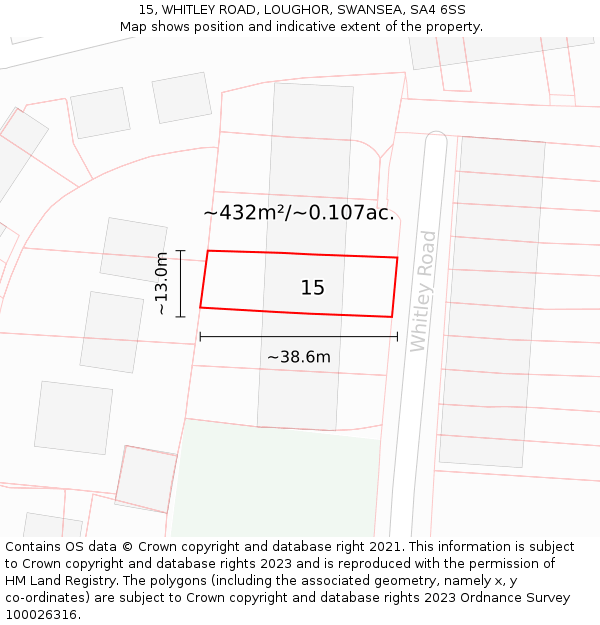 15, WHITLEY ROAD, LOUGHOR, SWANSEA, SA4 6SS: Plot and title map