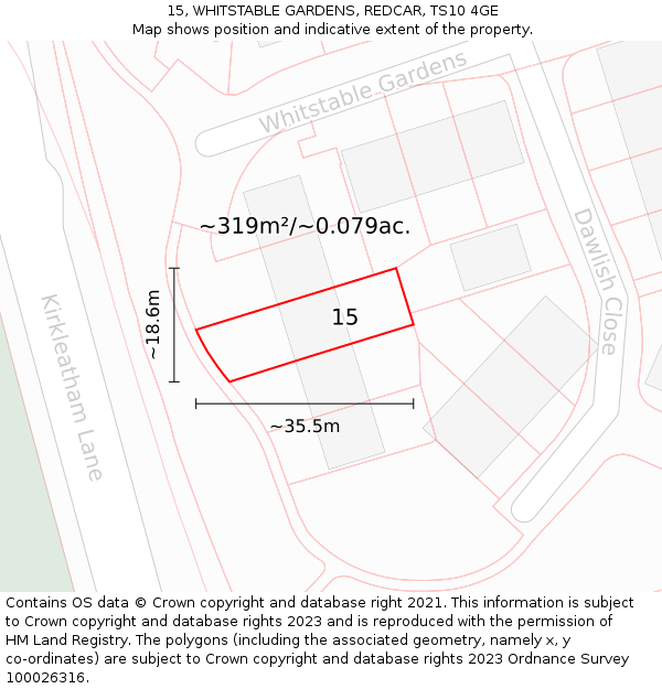 15, WHITSTABLE GARDENS, REDCAR, TS10 4GE: Plot and title map