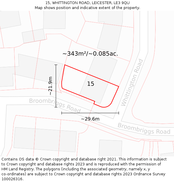 15, WHITTINGTON ROAD, LEICESTER, LE3 9QU: Plot and title map