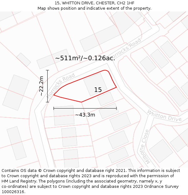 15, WHITTON DRIVE, CHESTER, CH2 1HF: Plot and title map