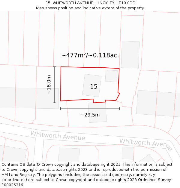 15, WHITWORTH AVENUE, HINCKLEY, LE10 0DD: Plot and title map