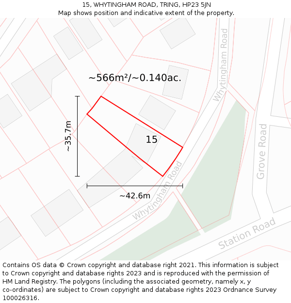 15, WHYTINGHAM ROAD, TRING, HP23 5JN: Plot and title map