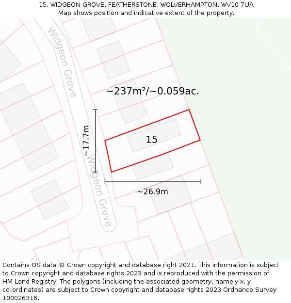 15, WIDGEON GROVE, FEATHERSTONE, WOLVERHAMPTON, WV10 7UA: Plot and title map