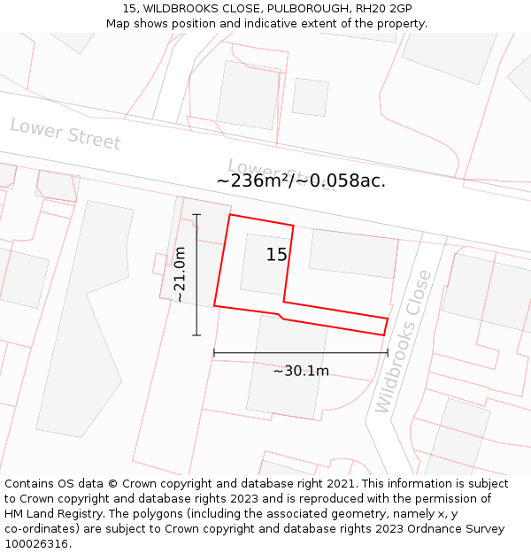 15, WILDBROOKS CLOSE, PULBOROUGH, RH20 2GP: Plot and title map