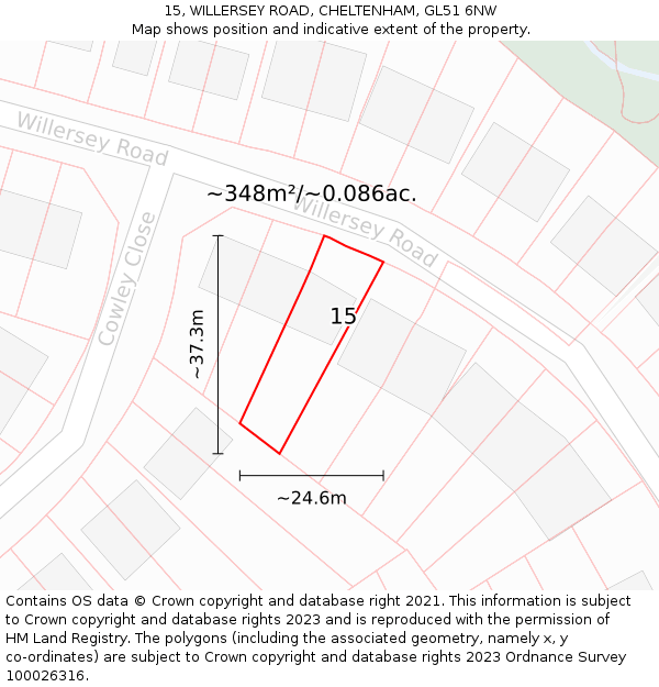 15, WILLERSEY ROAD, CHELTENHAM, GL51 6NW: Plot and title map