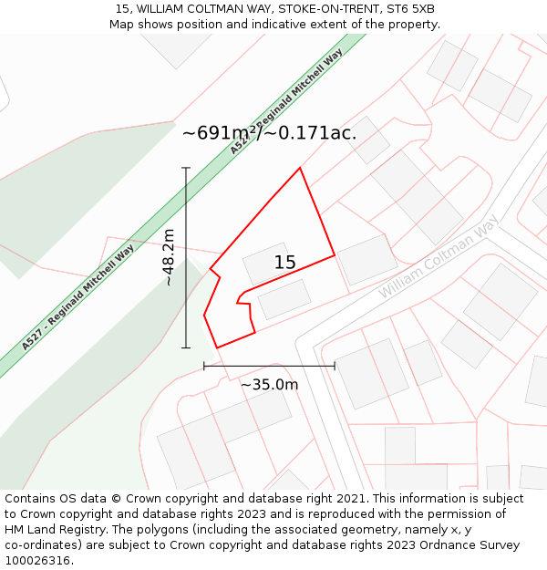 15, WILLIAM COLTMAN WAY, STOKE-ON-TRENT, ST6 5XB: Plot and title map