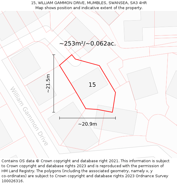 15, WILLIAM GAMMON DRIVE, MUMBLES, SWANSEA, SA3 4HR: Plot and title map