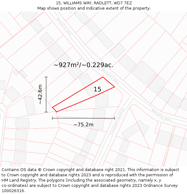 15, WILLIAMS WAY, RADLETT, WD7 7EZ: Plot and title map