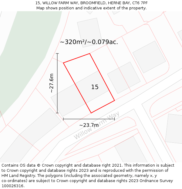 15, WILLOW FARM WAY, BROOMFIELD, HERNE BAY, CT6 7PF: Plot and title map