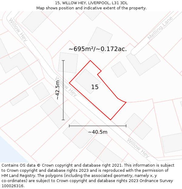 15, WILLOW HEY, LIVERPOOL, L31 3DL: Plot and title map