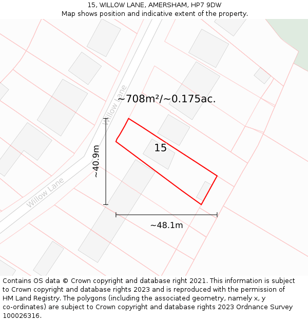 15, WILLOW LANE, AMERSHAM, HP7 9DW: Plot and title map