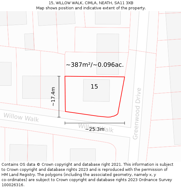 15, WILLOW WALK, CIMLA, NEATH, SA11 3XB: Plot and title map