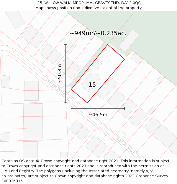 15, WILLOW WALK, MEOPHAM, GRAVESEND, DA13 0QS: Plot and title map