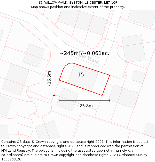 15, WILLOW WALK, SYSTON, LEICESTER, LE7 1GF: Plot and title map