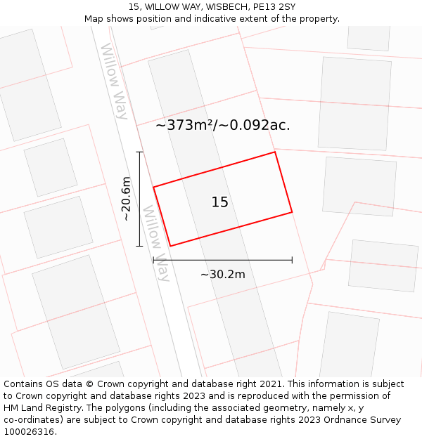 15, WILLOW WAY, WISBECH, PE13 2SY: Plot and title map