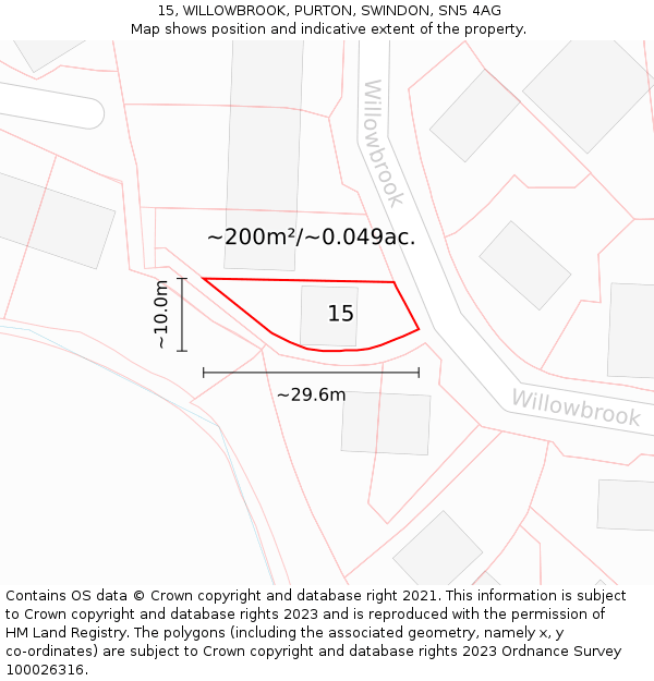 15, WILLOWBROOK, PURTON, SWINDON, SN5 4AG: Plot and title map