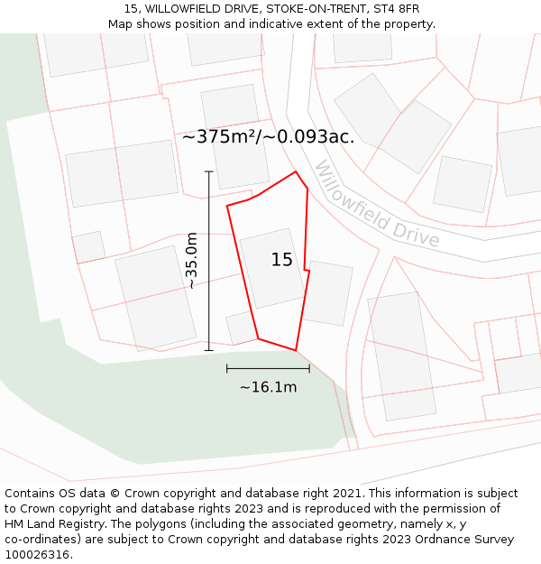 15, WILLOWFIELD DRIVE, STOKE-ON-TRENT, ST4 8FR: Plot and title map