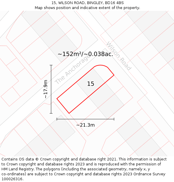 15, WILSON ROAD, BINGLEY, BD16 4BS: Plot and title map