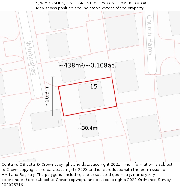 15, WIMBUSHES, FINCHAMPSTEAD, WOKINGHAM, RG40 4XG: Plot and title map