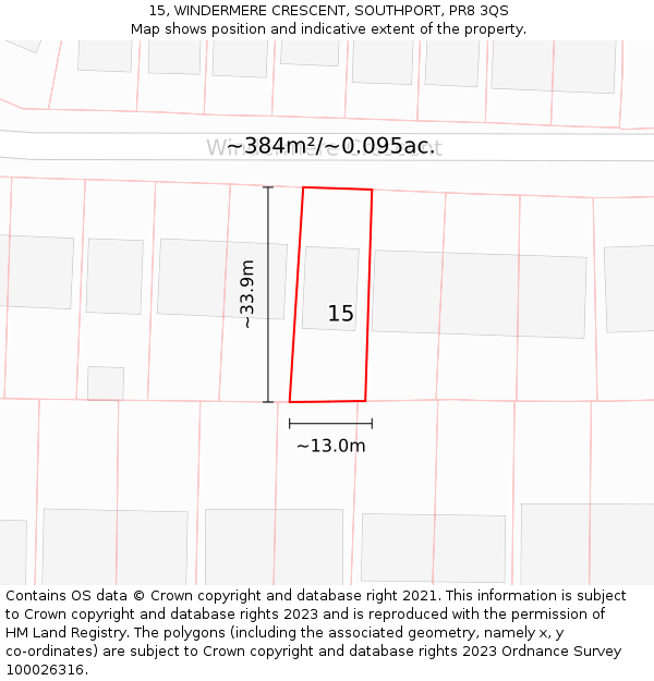 15, WINDERMERE CRESCENT, SOUTHPORT, PR8 3QS: Plot and title map