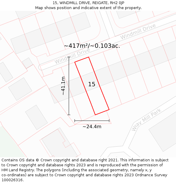 15, WINDMILL DRIVE, REIGATE, RH2 0JP: Plot and title map