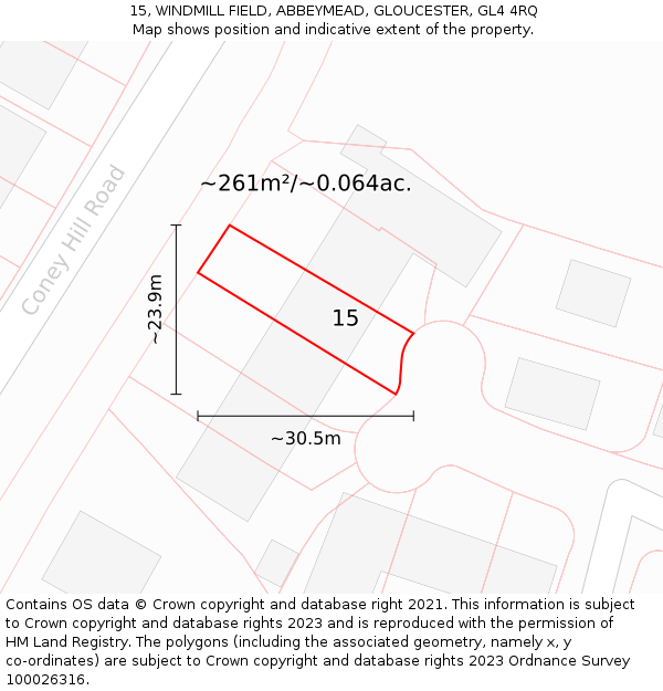 15, WINDMILL FIELD, ABBEYMEAD, GLOUCESTER, GL4 4RQ: Plot and title map