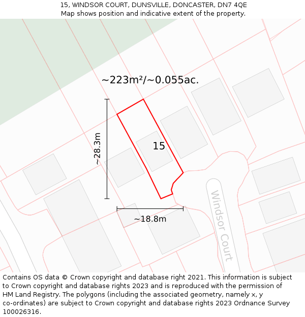 15, WINDSOR COURT, DUNSVILLE, DONCASTER, DN7 4QE: Plot and title map