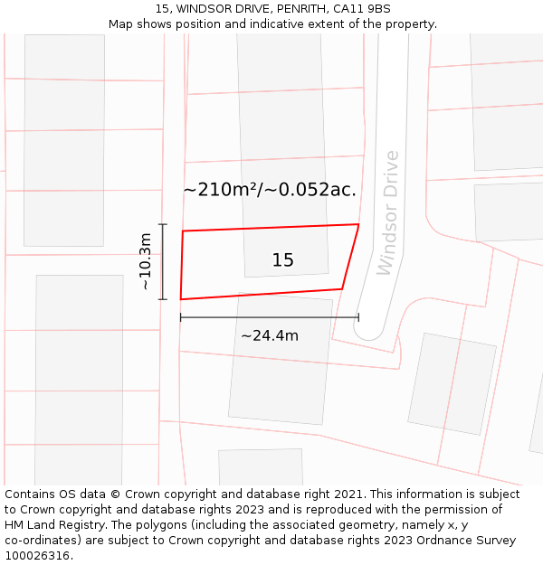 15, WINDSOR DRIVE, PENRITH, CA11 9BS: Plot and title map