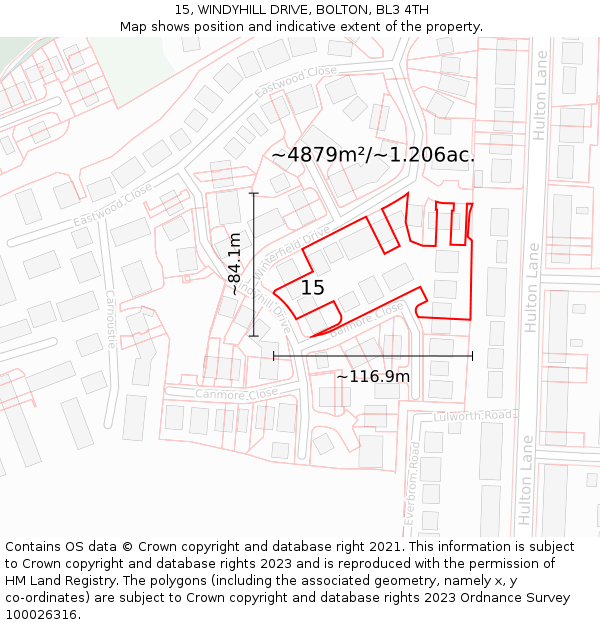 15, WINDYHILL DRIVE, BOLTON, BL3 4TH: Plot and title map